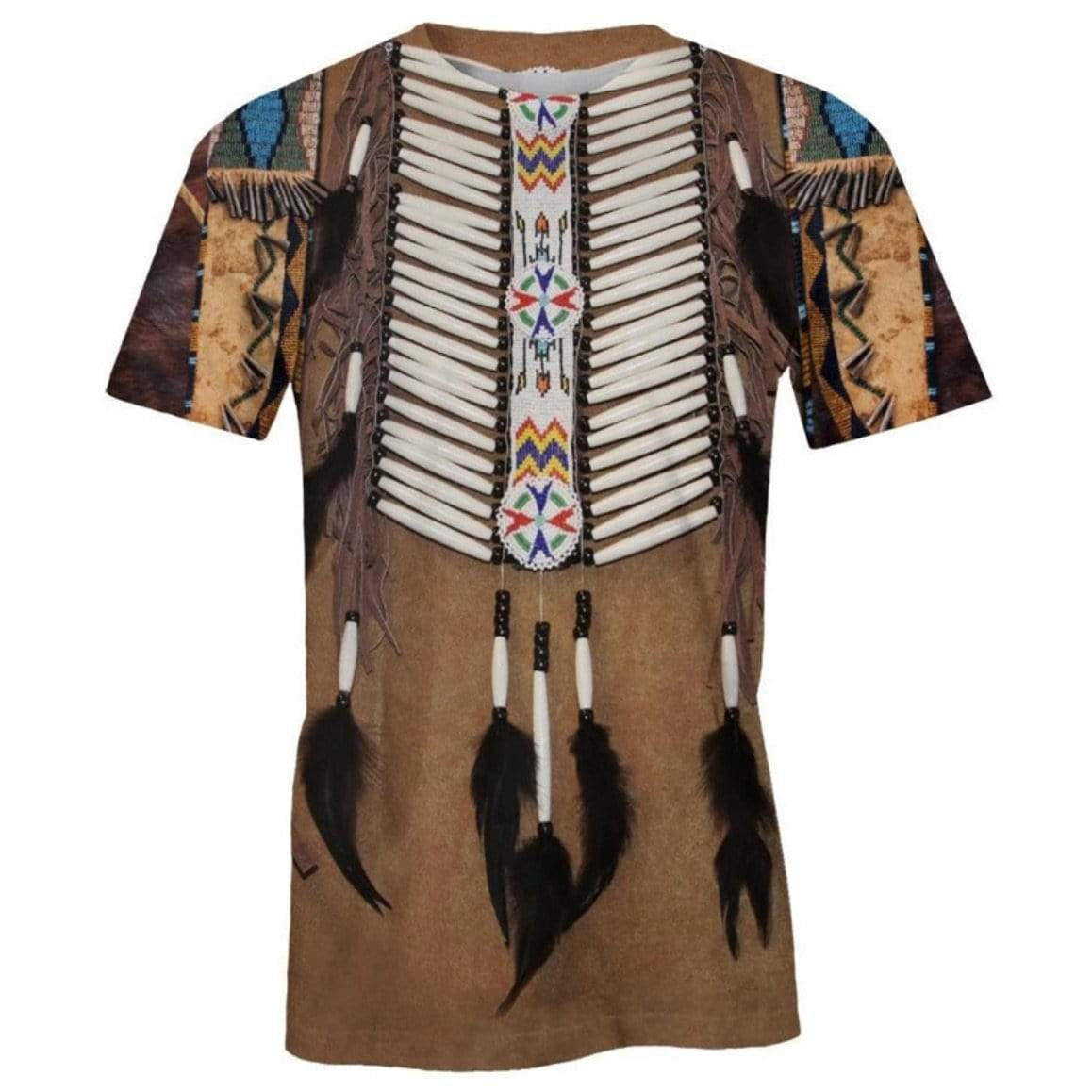 T-shirt featuring a Native American-inspired design.