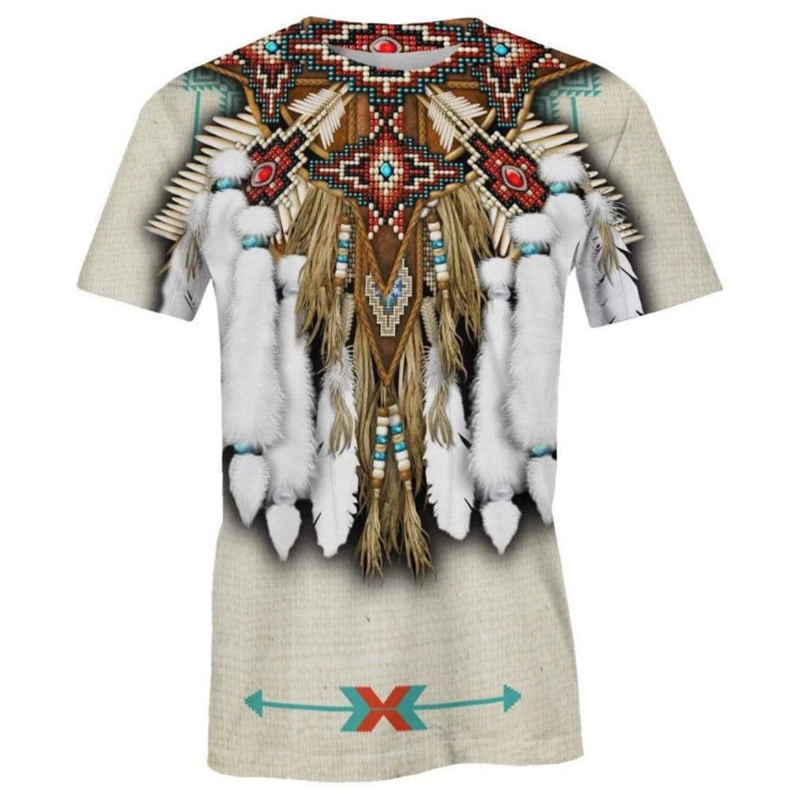 T-shirt with Native American-inspired graphic design.