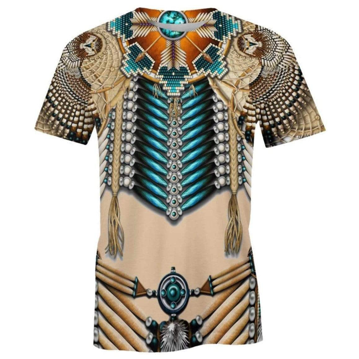 T-shirt featuring a Native American-inspired design.