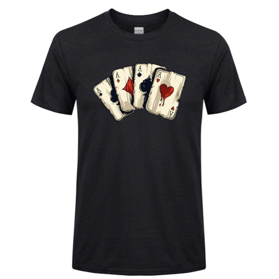 Black t-shirt with a playing card design.