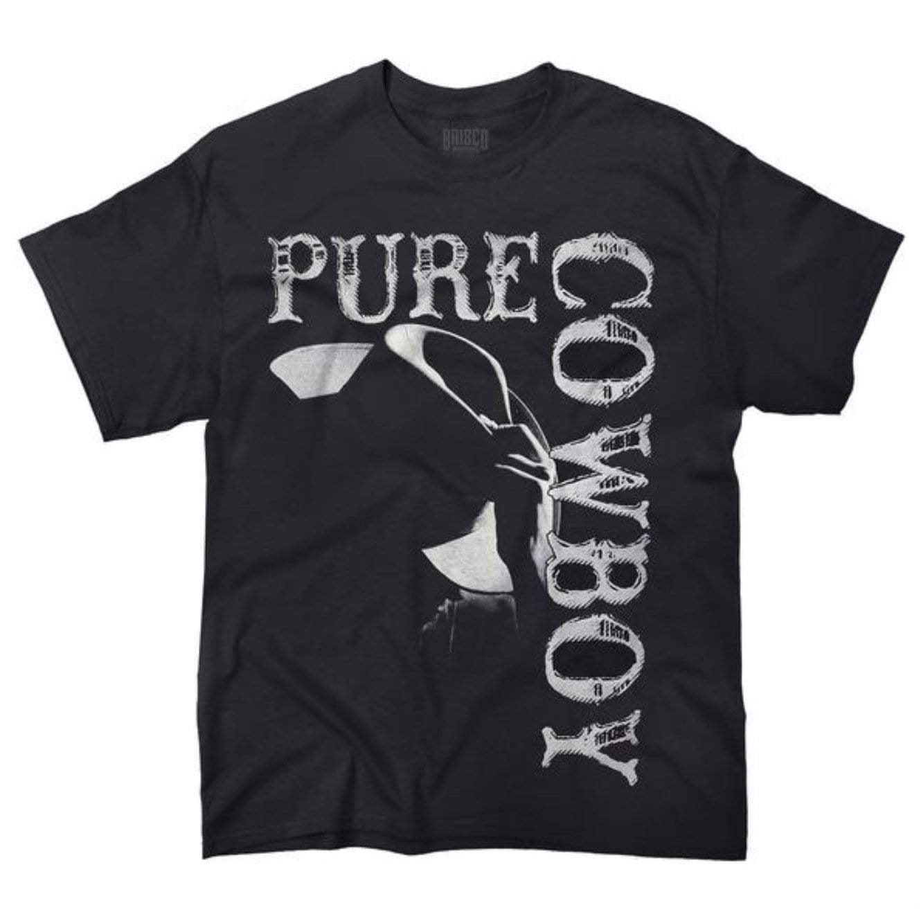 Black t-shirt with "Pure Cowboy" graphic.
