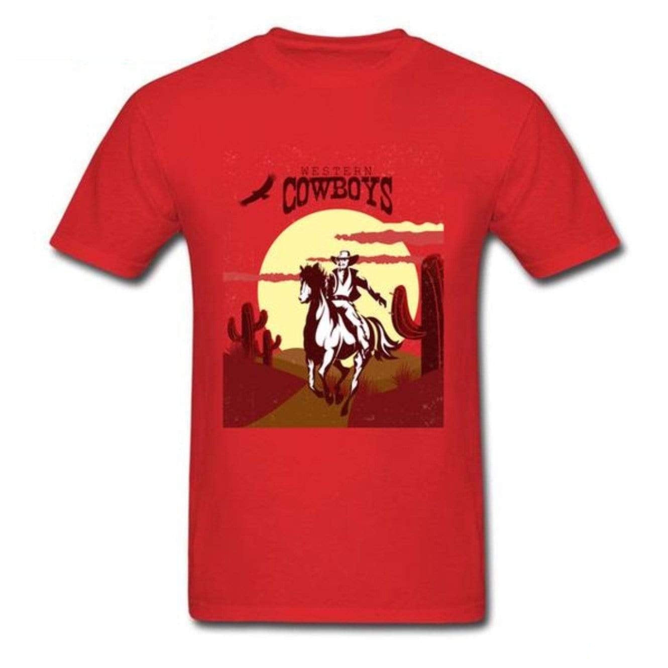 Red t-shirt with a Western Cowboys design.